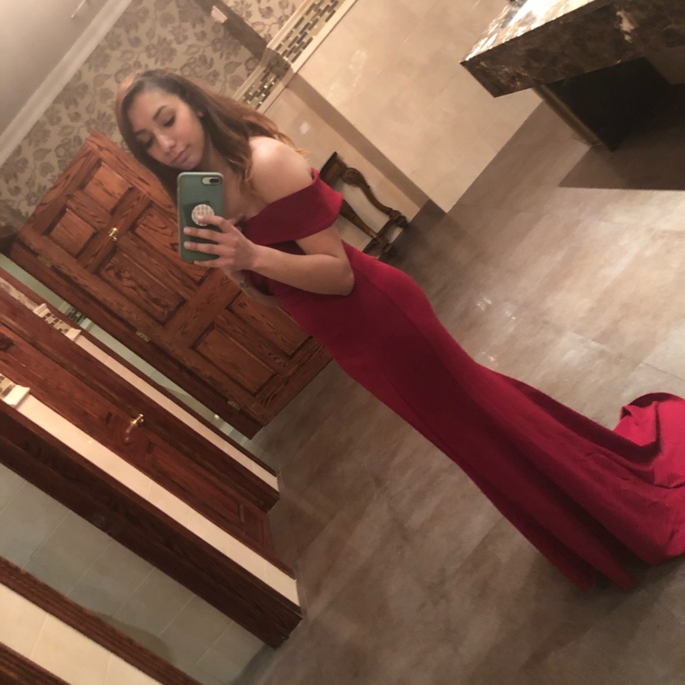 Red off the shoulder gown